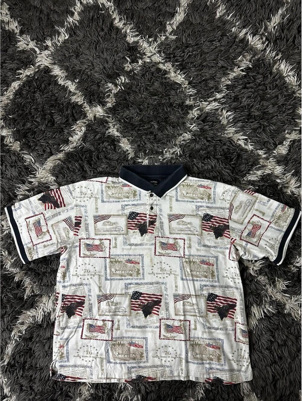 Cotton Traders Sport Men's Blue Vintage 76 American Flag Polo Shirt Size XL